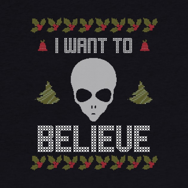 Alien Ugly Christmas Sweater I Want to Believe by charlescheshire